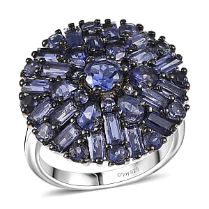 D'Joy Premium Catalina Iolite 4.00 ctw Starflare Ring in Rhodium Over Sterling Silver (Size 5.0)