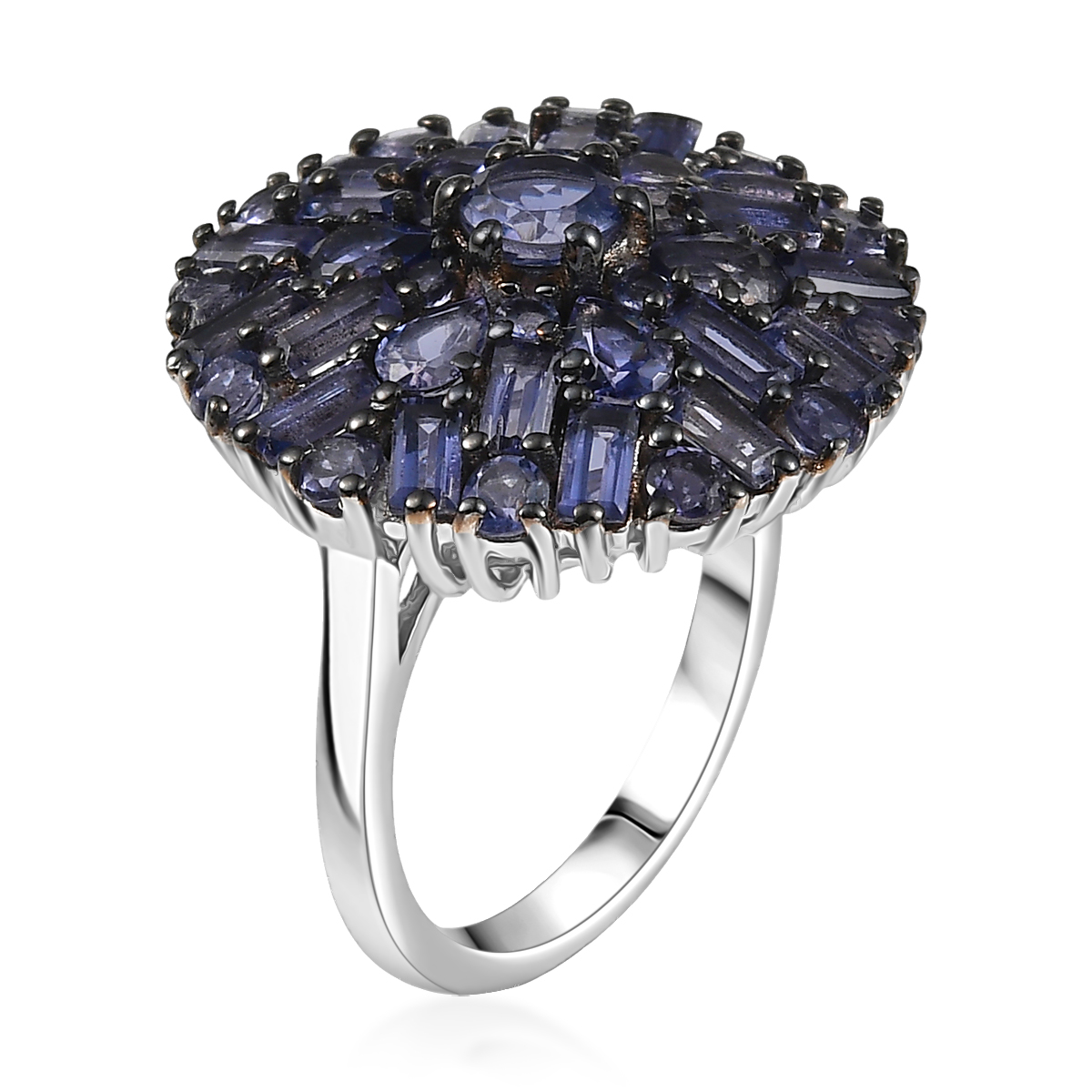 D'Joy Premium Catalina Iolite 4.00 ctw Starflare Ring in Rhodium Over Sterling Silver (Size 5.0)