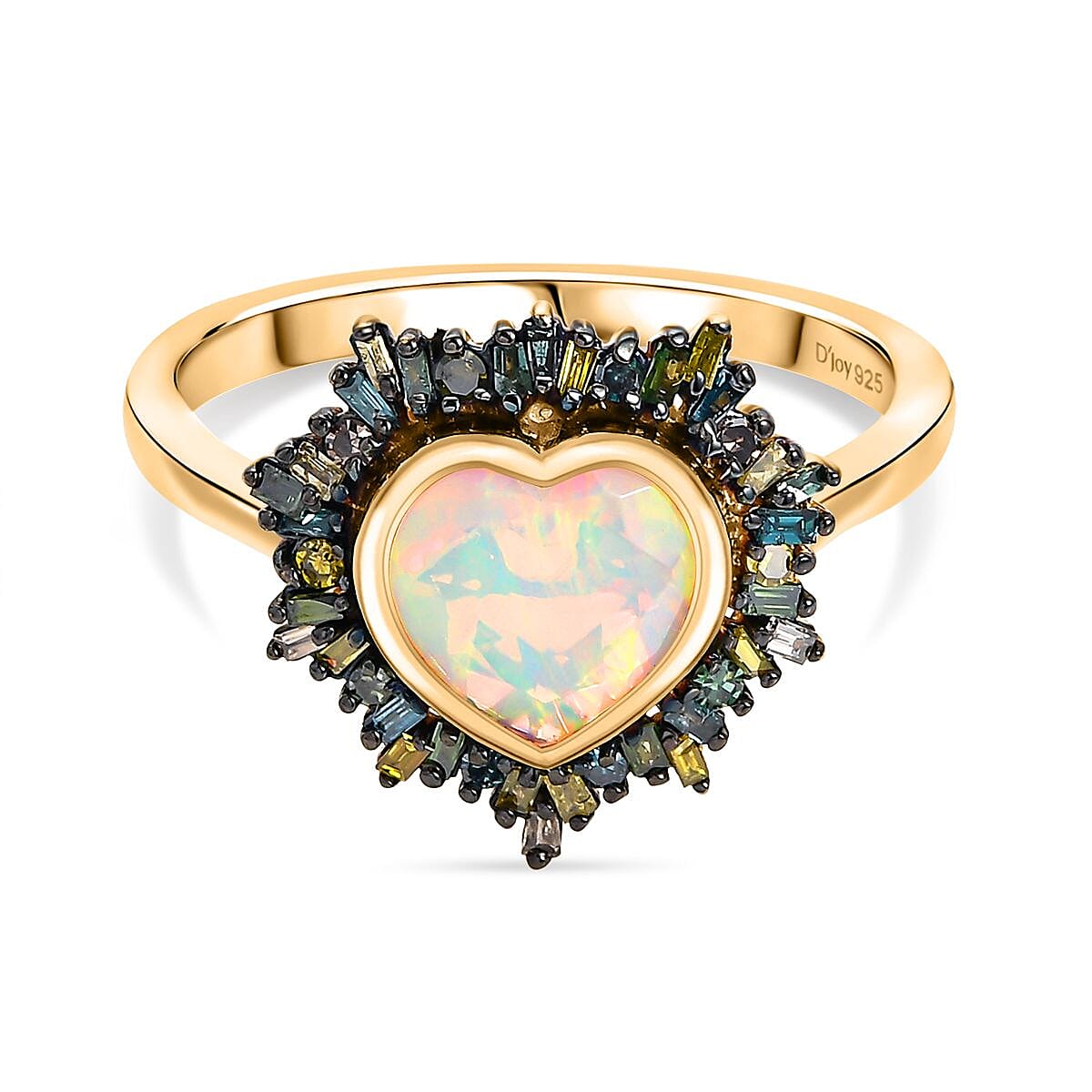 D’joy Ethiopian Welo Opal, Multi Gemstone 2.06 ctw Ring in 18K Vermeil Yellow Gold Over Sterling Silver (Size 9.0)