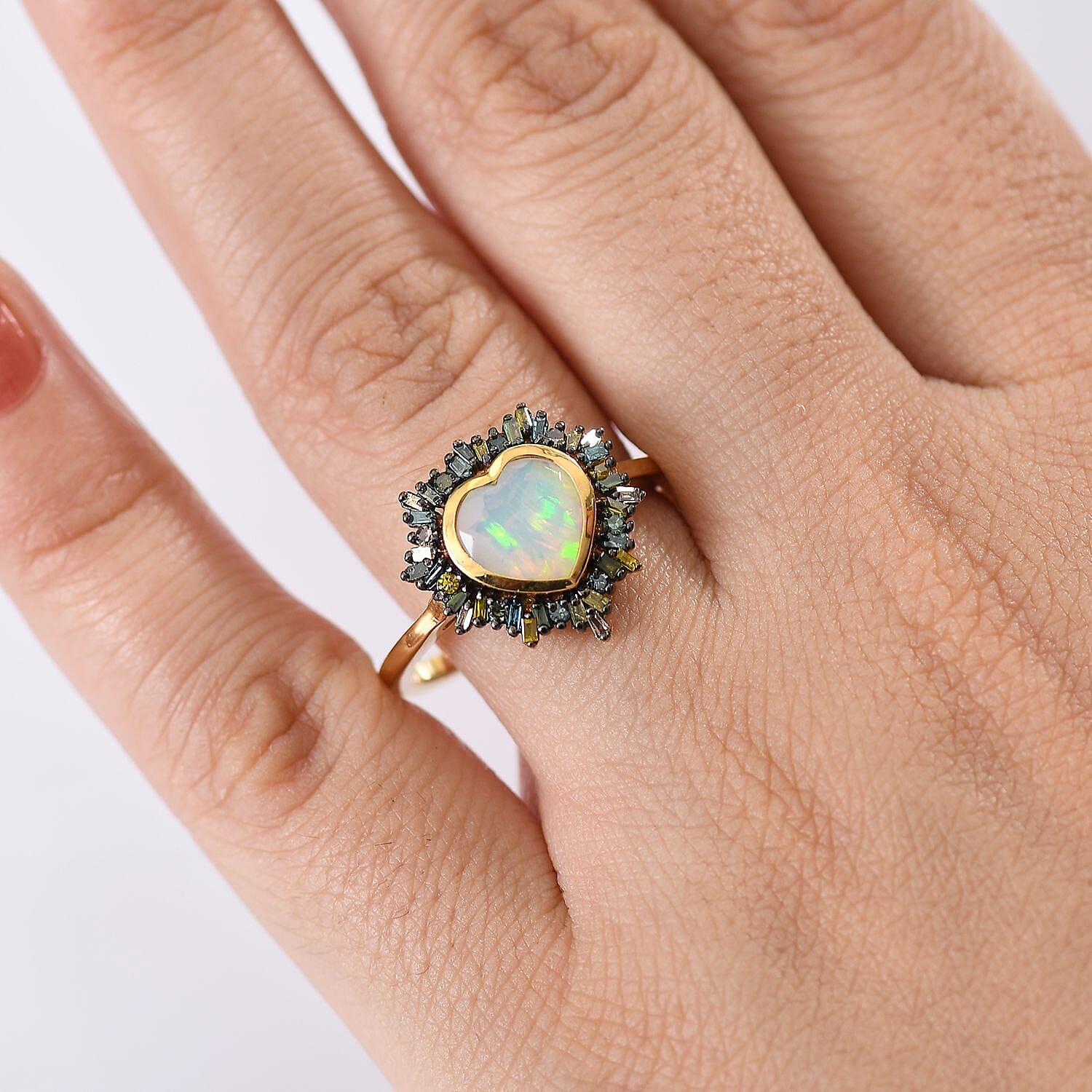 D’joy Ethiopian Welo Opal, Multi Gemstone 2.06 ctw Ring in 18K Vermeil Yellow Gold Over Sterling Silver (Size 9.0)
