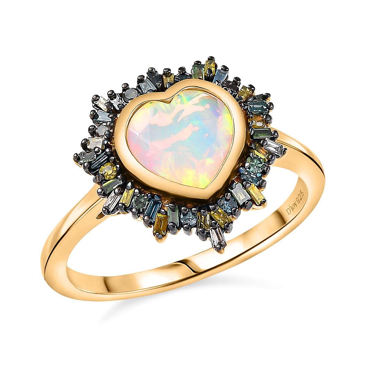 D’joy Ethiopian Welo Opal, Multi Gemstone 2.06 ctw Ring in 18K Vermeil Yellow Gold Over Sterling Silver (Size 9.0)