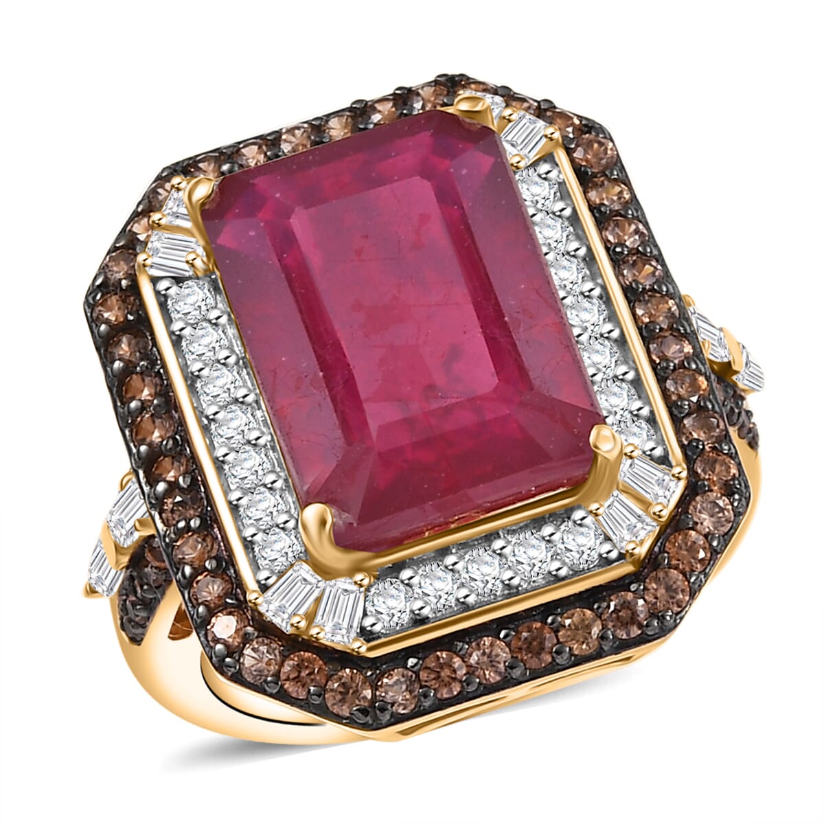 D'Joy Niassa Ruby (FF), White and Chocolate Zircon Ring in 18K Vermeil YG Over Sterling Silver (Size 10.0) 12.80 ctw image number 0