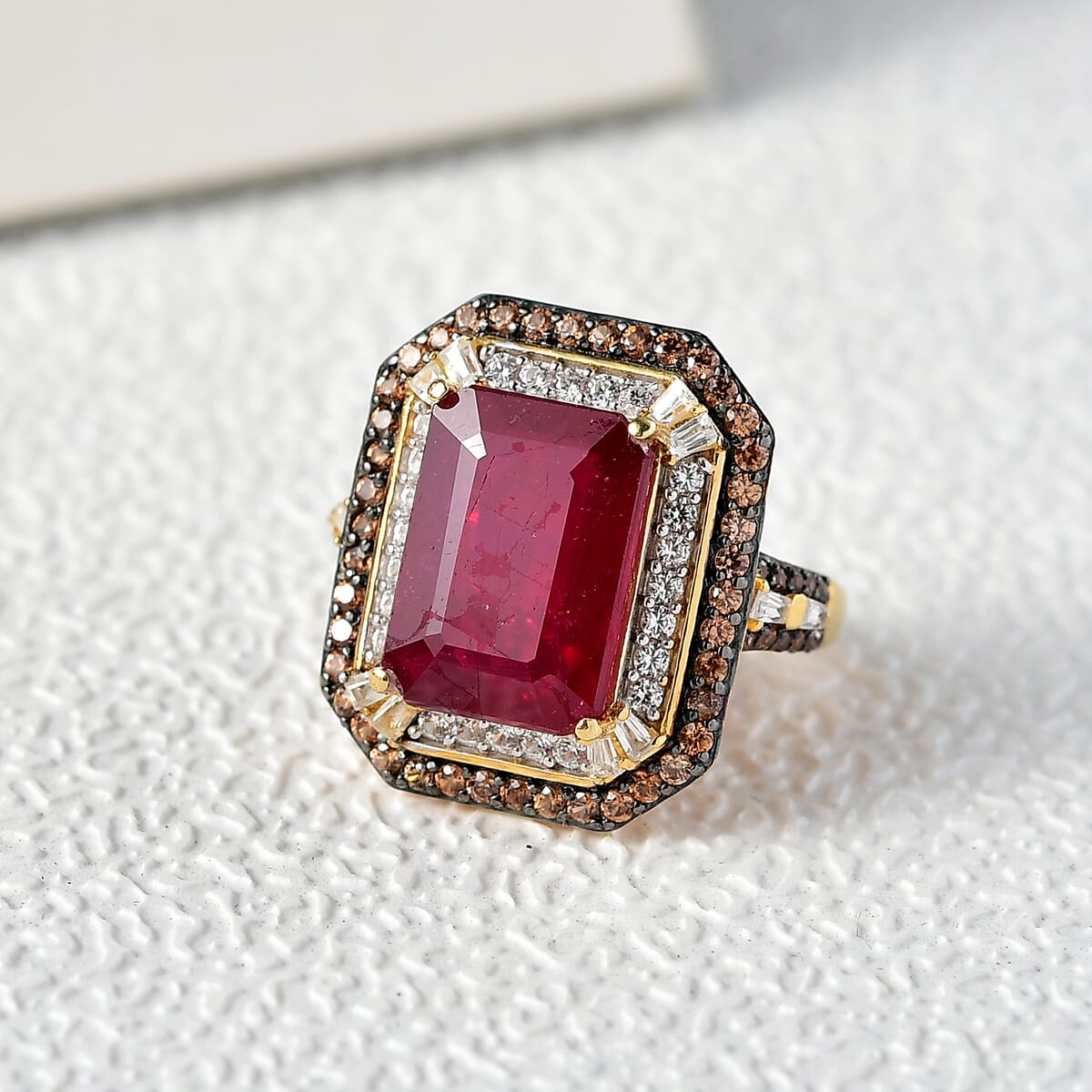 D'Joy Niassa Ruby (FF), White and Chocolate Zircon Ring in 18K Vermeil YG Over Sterling Silver (Size 10.0) 12.80 ctw image number 1