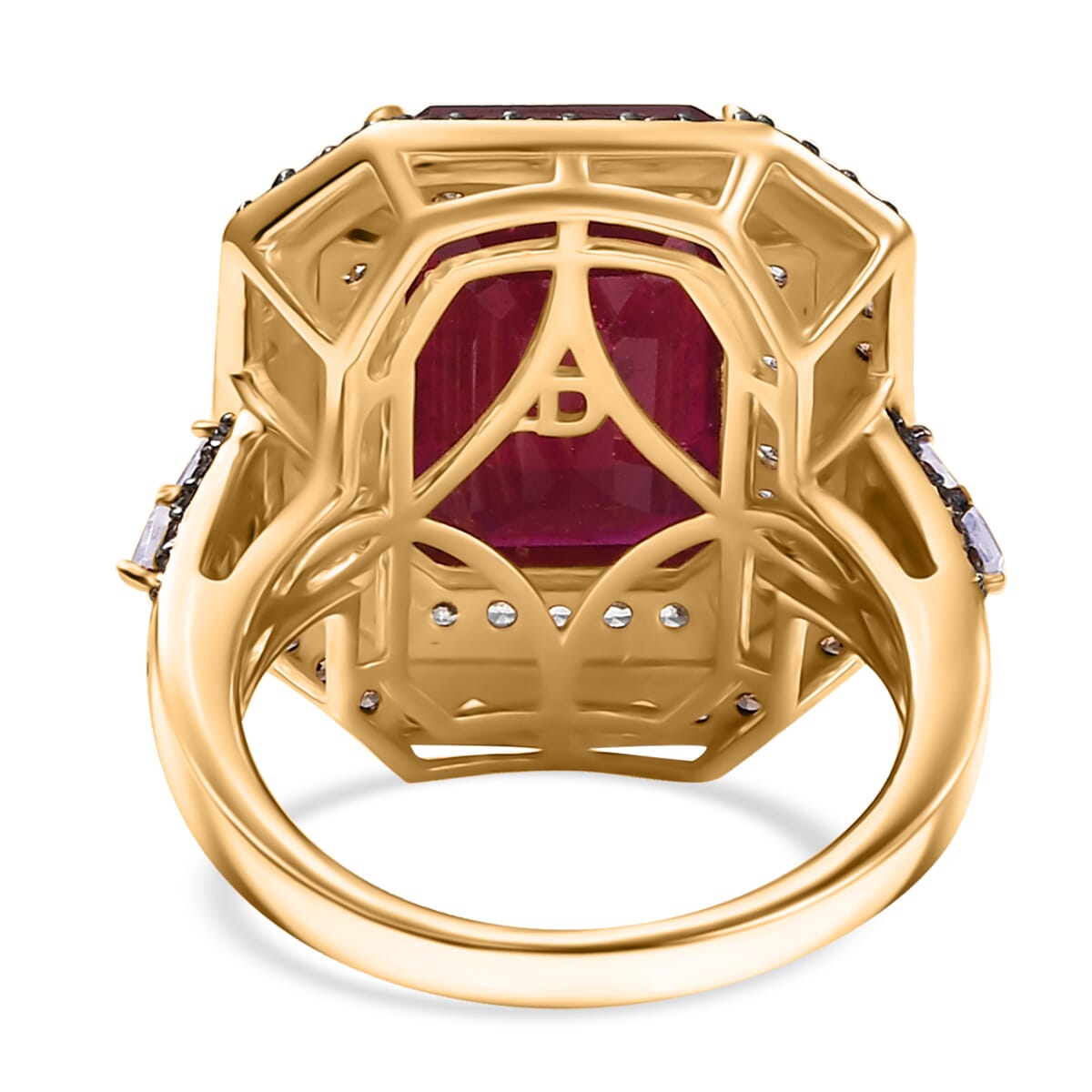 D'Joy Niassa Ruby (FF), White and Chocolate Zircon Ring in 18K Vermeil YG Over Sterling Silver (Size 10.0) 12.80 ctw image number 4