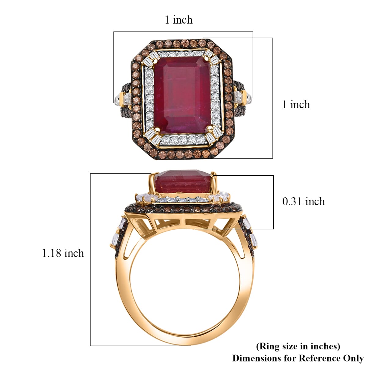 D'Joy Niassa Ruby (FF), White and Chocolate Zircon Ring in 18K Vermeil YG Over Sterling Silver (Size 10.0) 12.80 ctw image number 5