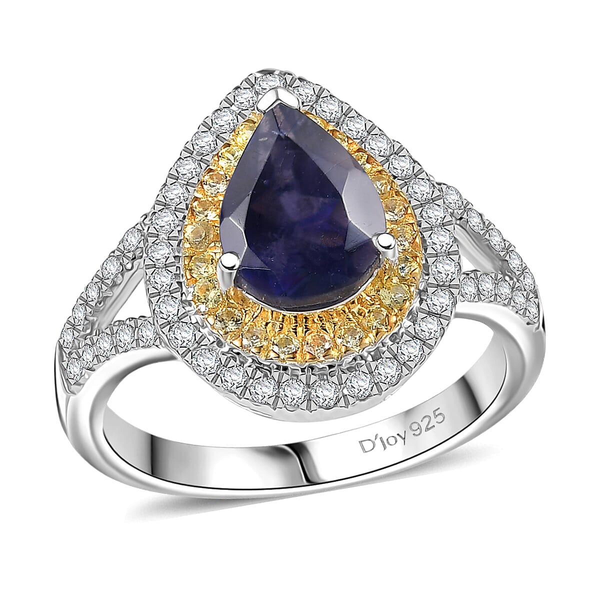 D'Joy Catalina Iolite and Multi Gemstone 2.25 ctw Solar Halo Ring in Rhodium Over Sterling Silver (Size 10.0)