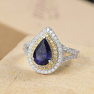 D'Joy Catalina Iolite and Multi Gemstone 2.25 ctw Solar Halo Ring in Rhodium Over Sterling Silver (Size 10.0)