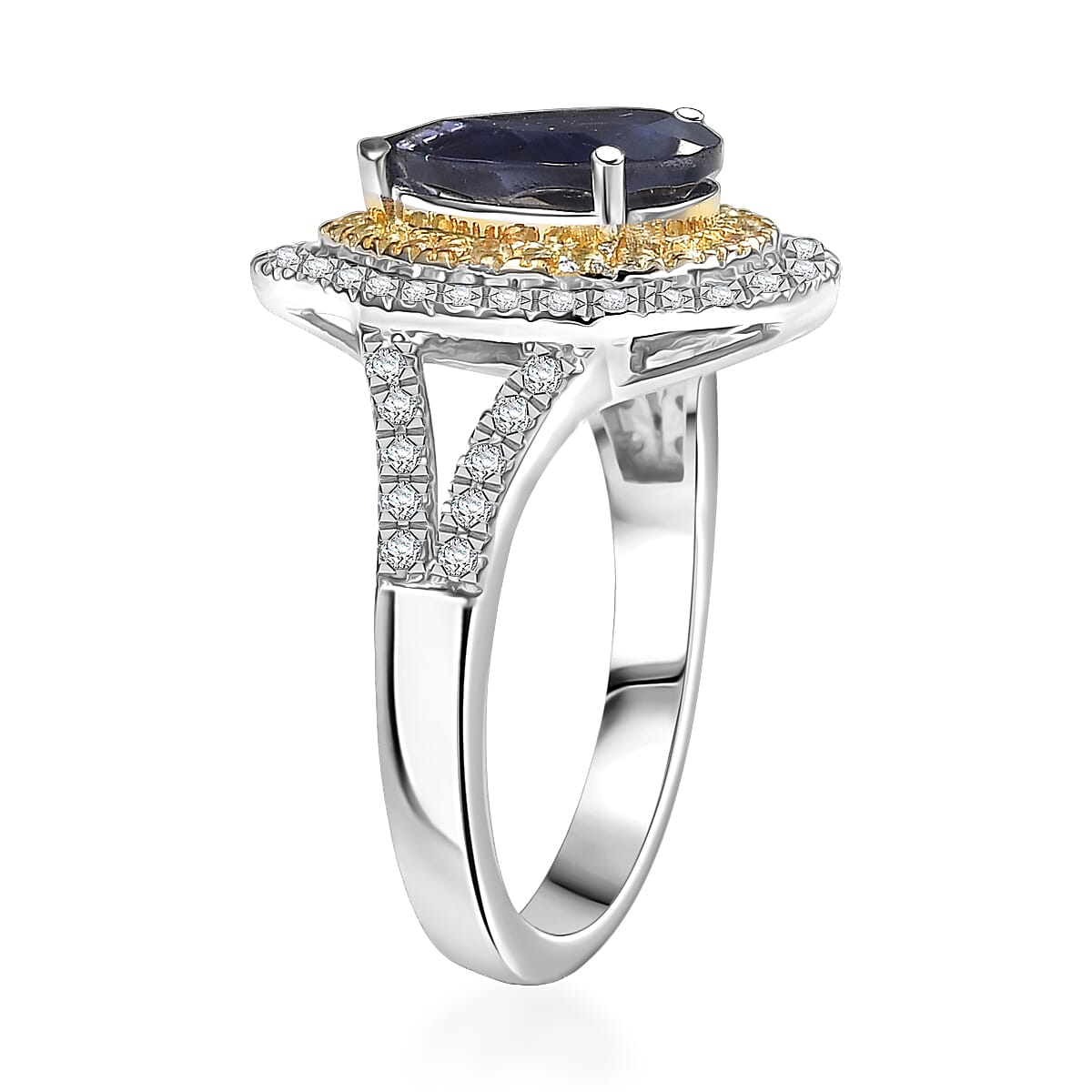 D'Joy Catalina Iolite and Multi Gemstone 2.25 ctw Solar Halo Ring in Rhodium Over Sterling Silver (Size 10.0) image number 3