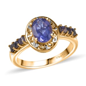 D'Joy Catalina Iolite 1.30 ctw Golden Orbit Ring in Rhodium and 18K Vermeil Yellow Gold Over Sterling Silver (Size 10.0)