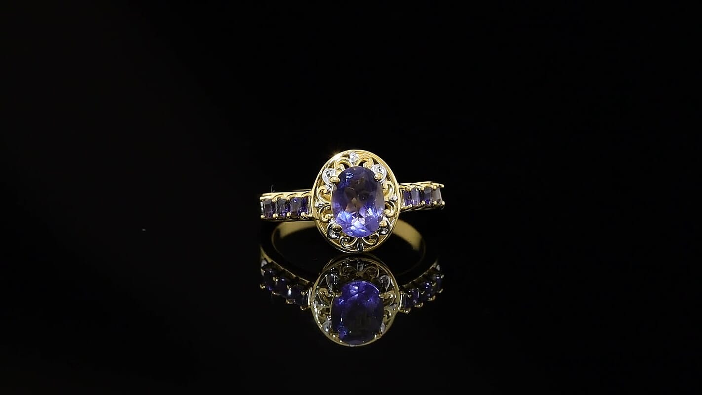 D'Joy Catalina Iolite 1.30 ctw Golden Orbit Ring in Rhodium and 18K Vermeil Yellow Gold Over Sterling Silver