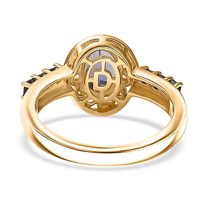 D'Joy Catalina Iolite 1.30 ctw Golden Orbit Ring in Rhodium and 18K Vermeil Yellow Gold Over Sterling Silver (Size 10.0)