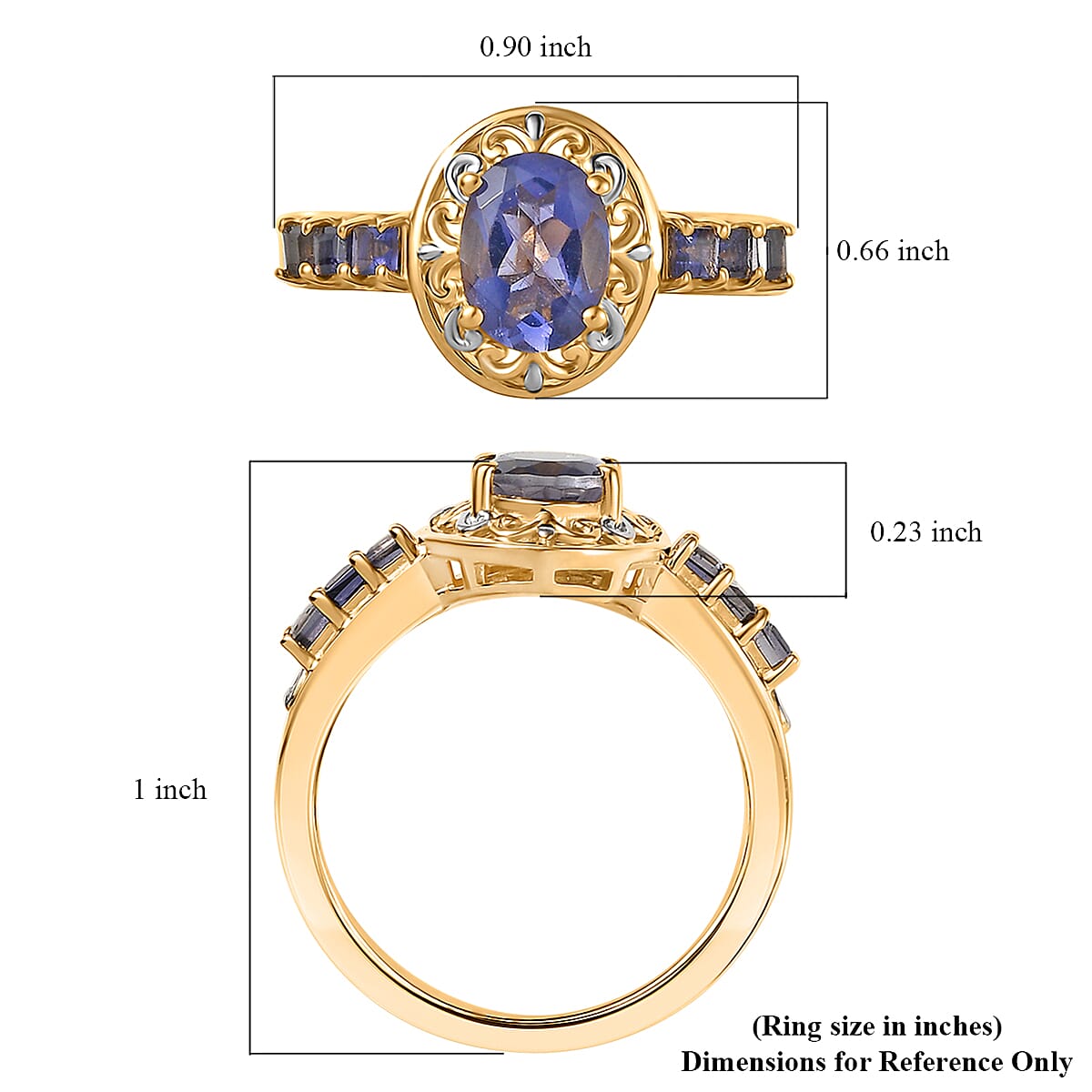 D'Joy Catalina Iolite 1.30 ctw Golden Orbit Ring in Rhodium and 18K Vermeil Yellow Gold Over Sterling Silver (Size 10.0)