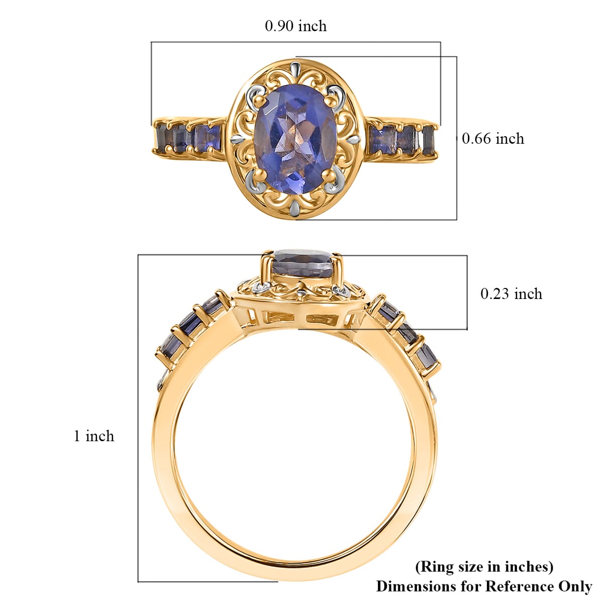 D'Joy Catalina Iolite 1.30 ctw Golden Orbit Ring in Rhodium and 18K Vermeil Yellow Gold Over Sterling Silver (Size 10.0) image number 5
