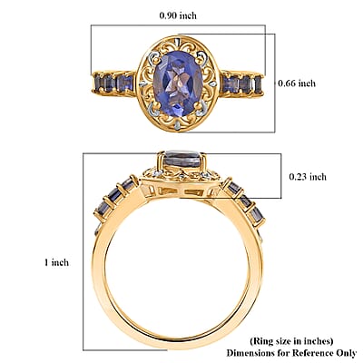 D'Joy Catalina Iolite 1.30 ctw Golden Orbit Ring in Rhodium and 18K Vermeil Yellow Gold Over Sterling Silver (Size 10.0)