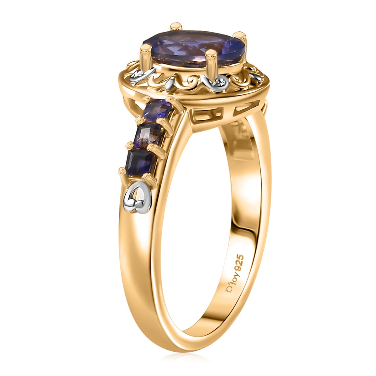 D'Joy Catalina Iolite 1.30 ctw Golden Orbit Ring in Rhodium and 18K Vermeil Yellow Gold Over Sterling Silver (Size 7.0) image number 3