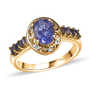 D'Joy Catalina Iolite 1.30 ctw Golden Orbit Ring in Rhodium and 18K Vermeil Yellow Gold Over Sterling Silver (Size 8.0)