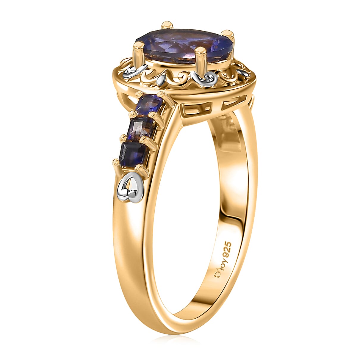 D'Joy Catalina Iolite 1.30 ctw Golden Orbit Ring in Rhodium and 18K Vermeil Yellow Gold Over Sterling Silver (Size 8.0) image number 3