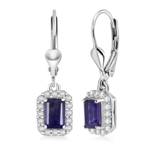 D'Joy Catalina Iolite and White Zircon 1.75 ctw Nebula Glow Earrings in Rhodium Over Sterling Silver