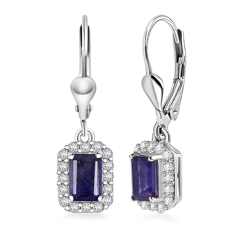 D'Joy Catalina Iolite and White Zircon 1.75 ctw Nebula Glow Earrings in Rhodium Over Sterling Silver