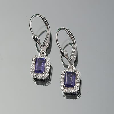 D'Joy Catalina Iolite and White Zircon 1.75 ctw Nebula Glow Earrings in Rhodium Over Sterling Silver