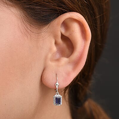 D'Joy Catalina Iolite and White Zircon 1.75 ctw Nebula Glow Earrings in Rhodium Over Sterling Silver