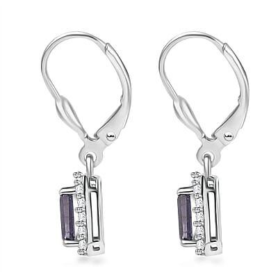 D'Joy Catalina Iolite and White Zircon 1.75 ctw Nebula Glow Earrings in Rhodium Over Sterling Silver