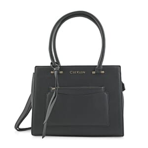 Cee Klein Black Faux Leather Shoulder Bag with Top Zipper