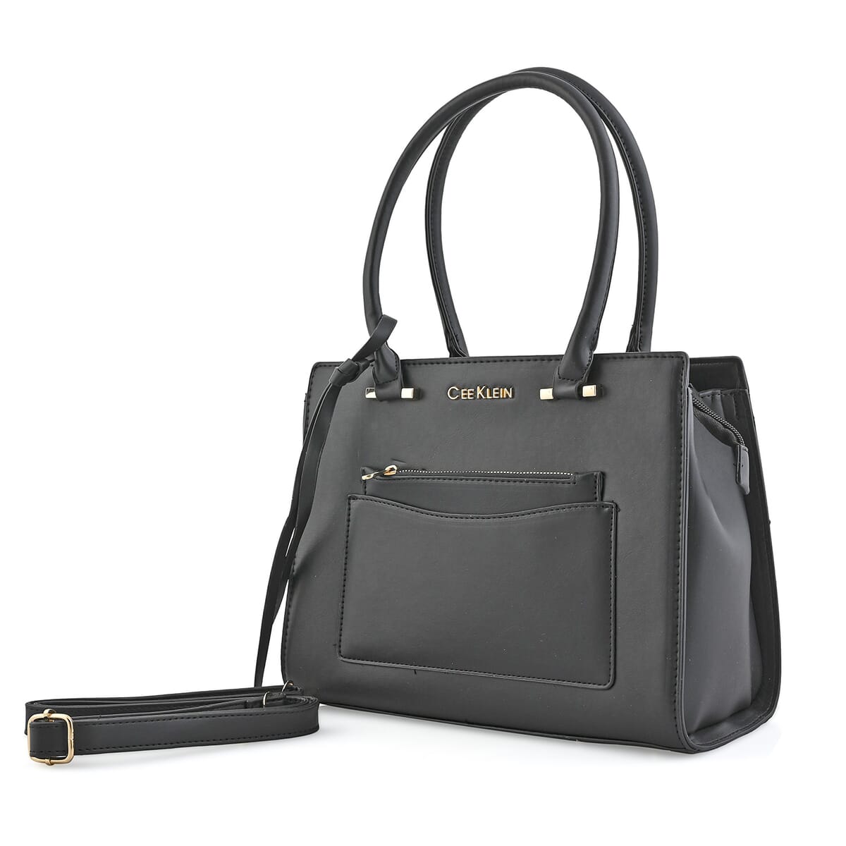 Cee Klein Black Faux Leather Shoulder Bag with Top Zipper image number 1