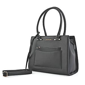 Cee Klein Black Faux Leather Shoulder Bag with Top Zipper