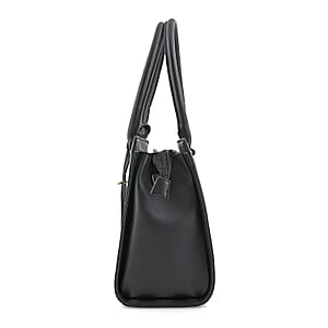 Cee Klein Black Faux Leather Shoulder Bag with Top Zipper