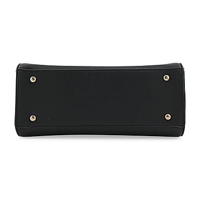 Cee Klein Black Faux Leather Shoulder Bag with Top Zipper