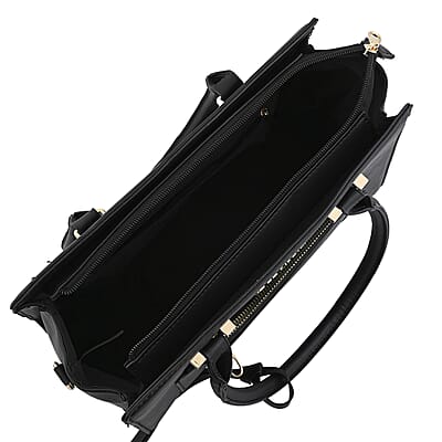 Cee Klein Black Faux Leather Shoulder Bag with Top Zipper