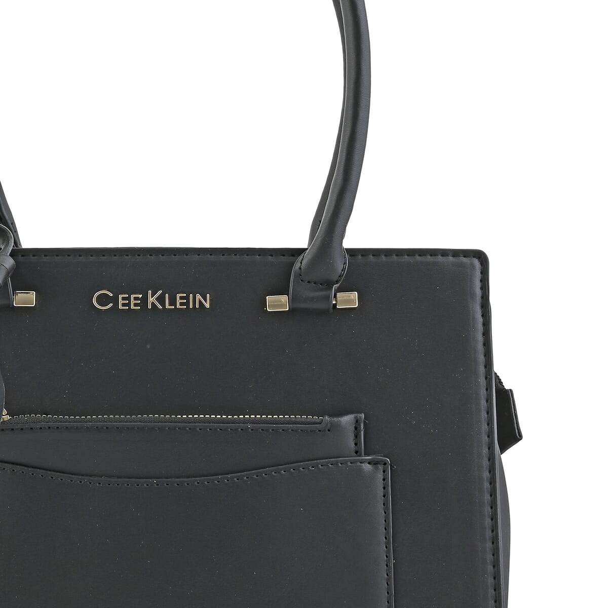 Cee Klein Black Faux Leather Shoulder Bag with Top Zipper image number 6