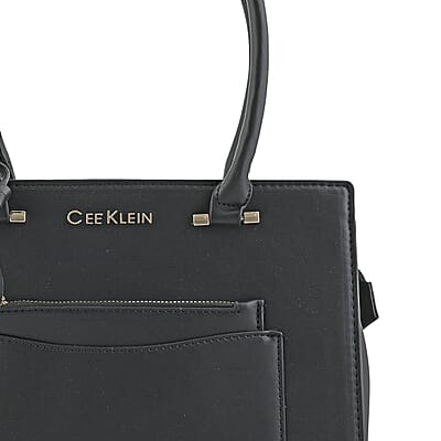 Cee Klein Black Faux Leather Shoulder Bag with Top Zipper