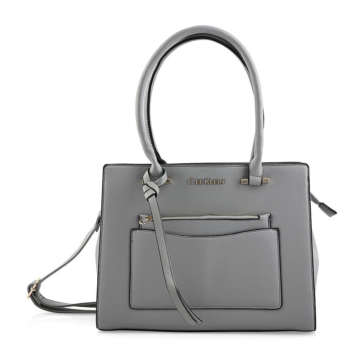 Cee Klein Gray Faux Leather Shoulder Bag with Top Zipper image number 0