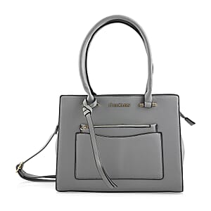 Cee Klein Gray Faux Leather Shoulder Bag with Top Zipper