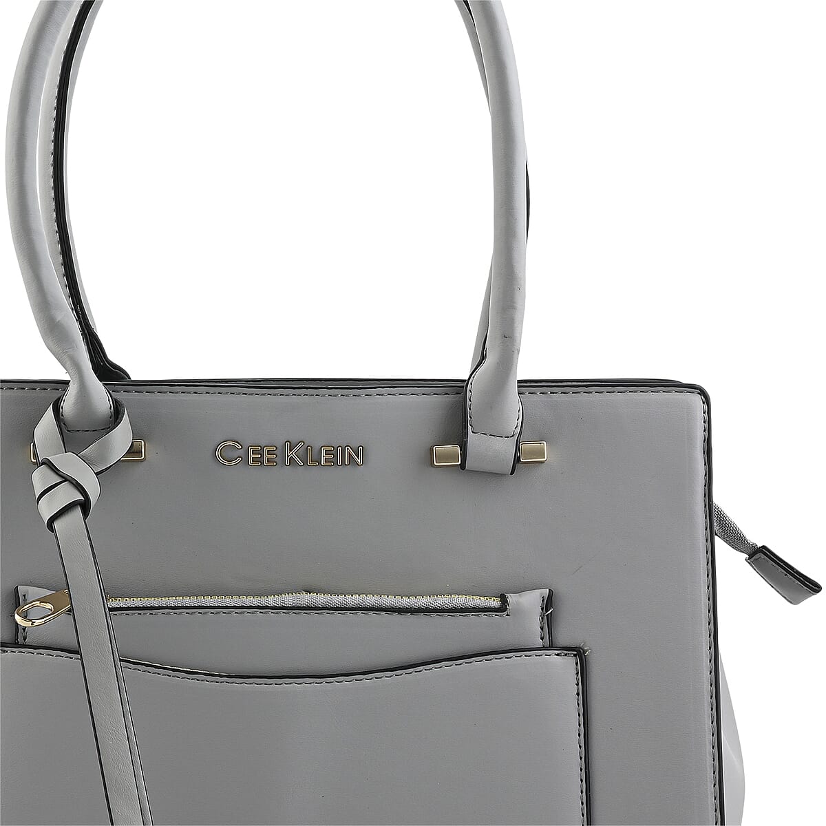 Cee Klein Gray Faux Leather Shoulder Bag with Top Zipper image number 6