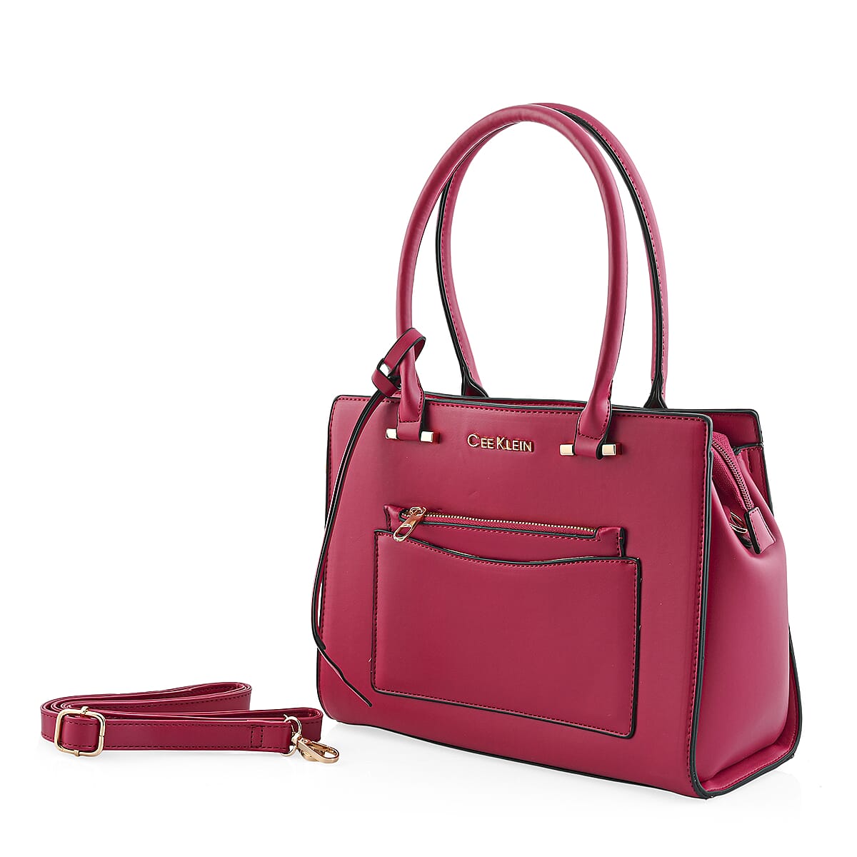 Cee Klein Fuchsia Faux Leather Shoulder Bag with Top Zipper  image number 1