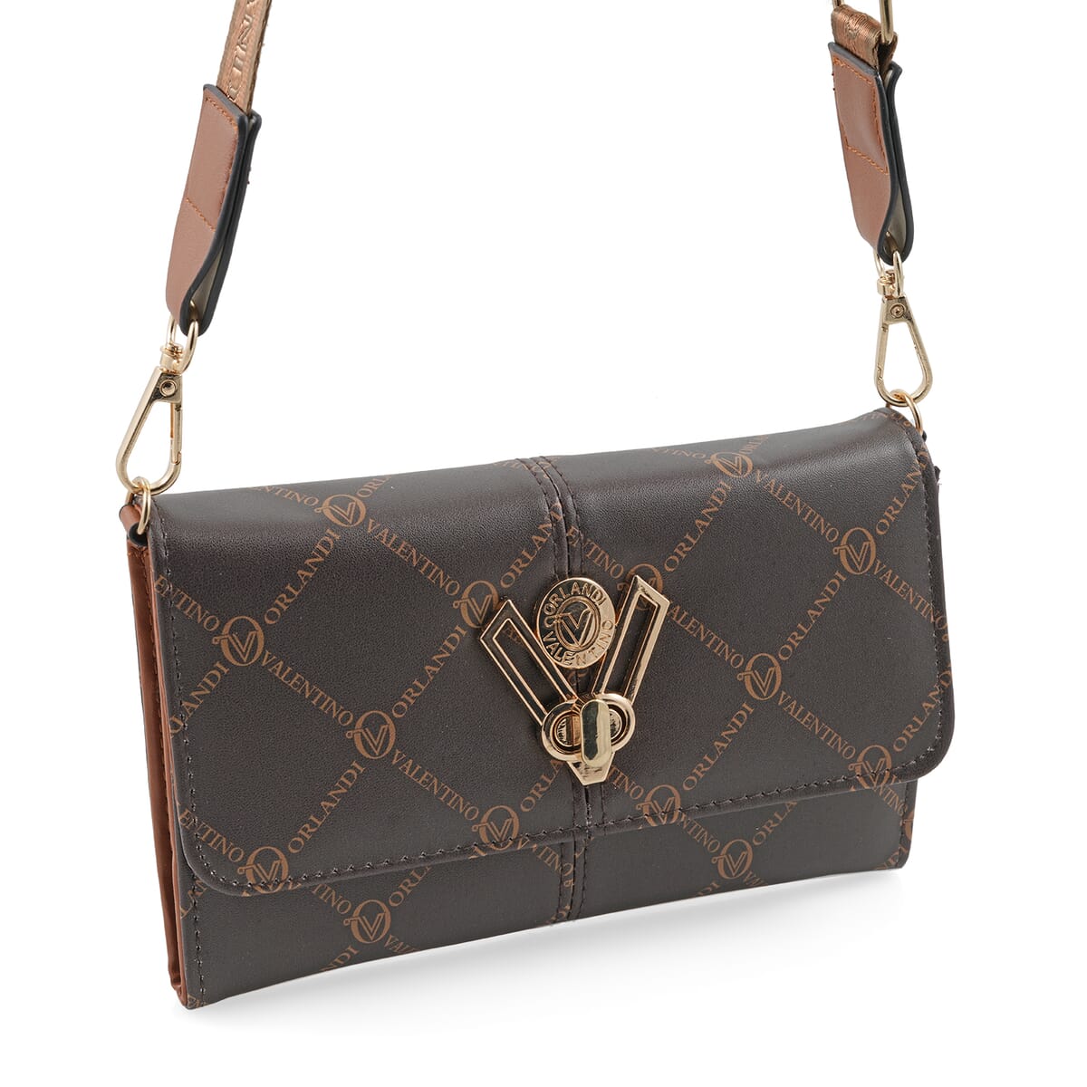Valentino Orlandi Brown Printed Vegan Leather Crossbody Bag  image number 3