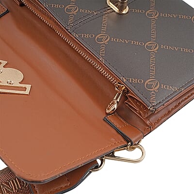 Valentino Orlandi Printed Brown Vegan Leather Crossbody Bag 