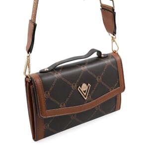 Valentino Orlandi Printed Brown and Cognac Trimmed Vegan Leather Crossbody Bag