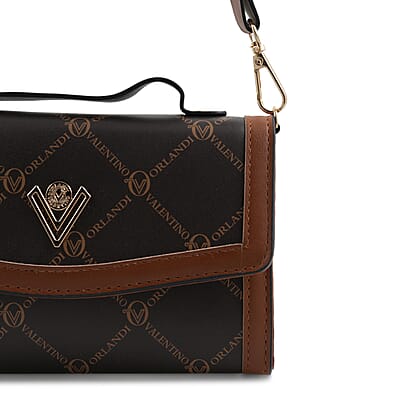 Valentino Orlandi Printed Brown and Cognac Trimmed Vegan Leather Crossbody Bag