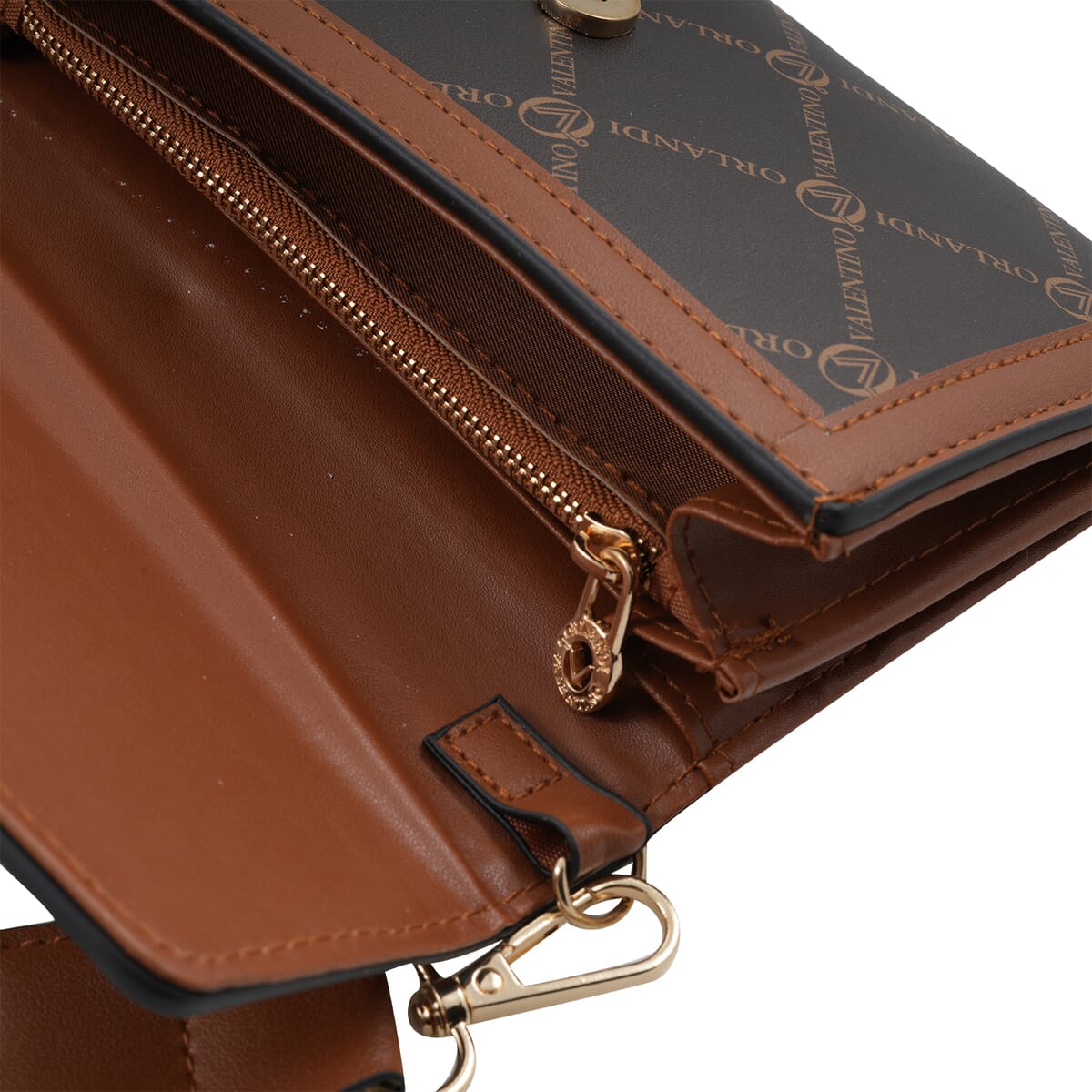 Valentino Orlandi Printed Brown and Cognac Trimmed Vegan Leather Crossbody Bag image number 3