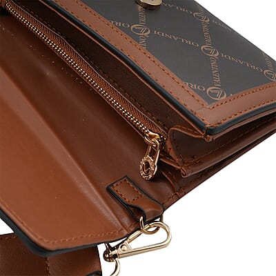 Valentino Orlandi Printed Brown and Cognac Trimmed Vegan Leather Crossbody Bag
