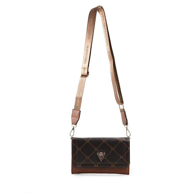 Valentino Orlandi Printed Brown & Cognac Vegan Leather Crossbody Bag