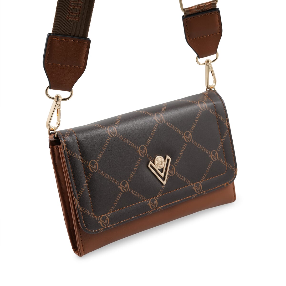 Valentino Orlandi Printed Brown & Cognac Vegan Leather Crossbody Bag  image number 2