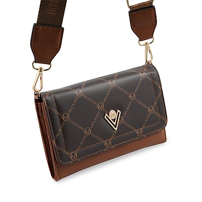 Valentino Orlandi Printed Brown & Cognac Vegan Leather Crossbody Bag