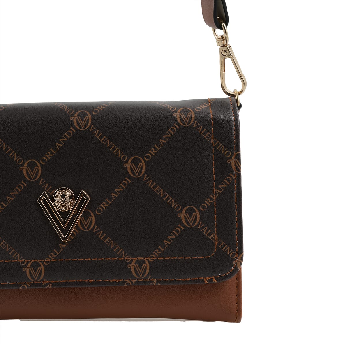 Valentino Orlandi Printed Brown & Cognac Vegan Leather Crossbody Bag  image number 3