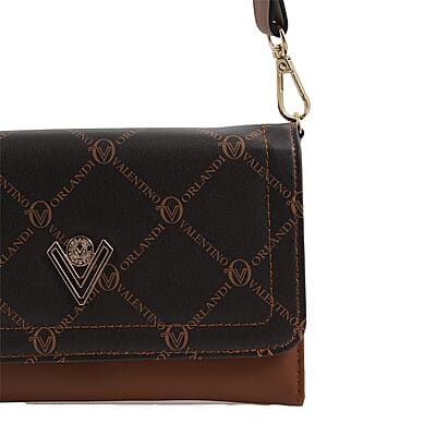 Valentino Orlandi Printed Brown & Cognac Vegan Leather Crossbody Bag