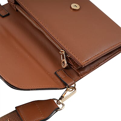 Valentino Orlandi Printed Brown & Cognac Vegan Leather Crossbody Bag